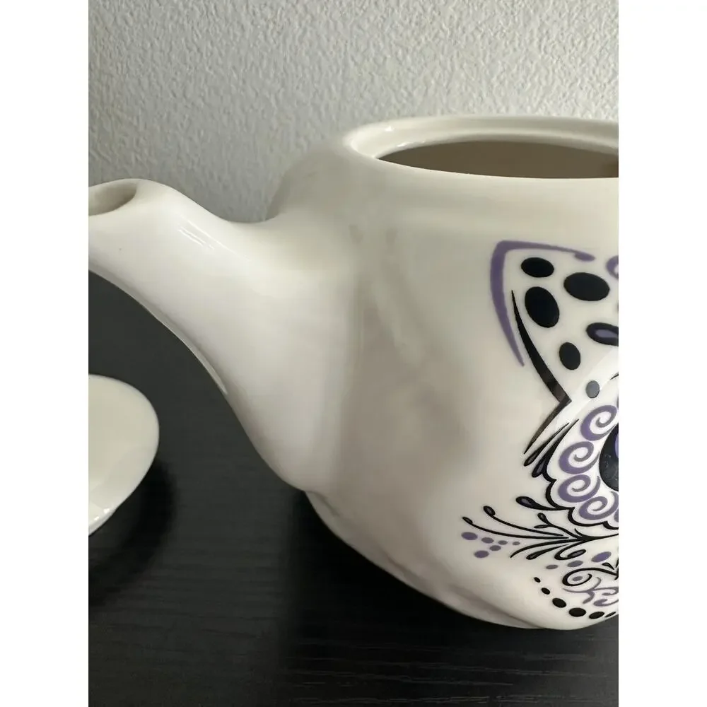 Cat Sugar Skull Day Of The Dead Teapot 2014 Archie McPhee Purple & Black